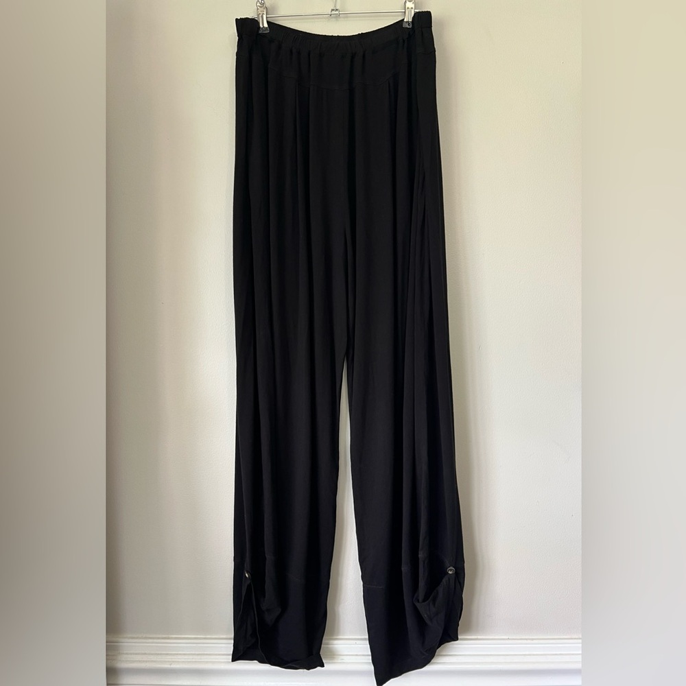 Heartstrings Black Wide Leg Pants XL Lagenlook Viscose Spandex Tall 28.5” Inseam
